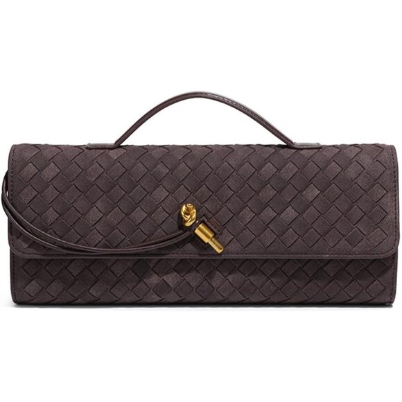 Versatile Suede Woven Clutch - Compact Evening Shoulder Bag for Chic Women - Picture 1 of 7